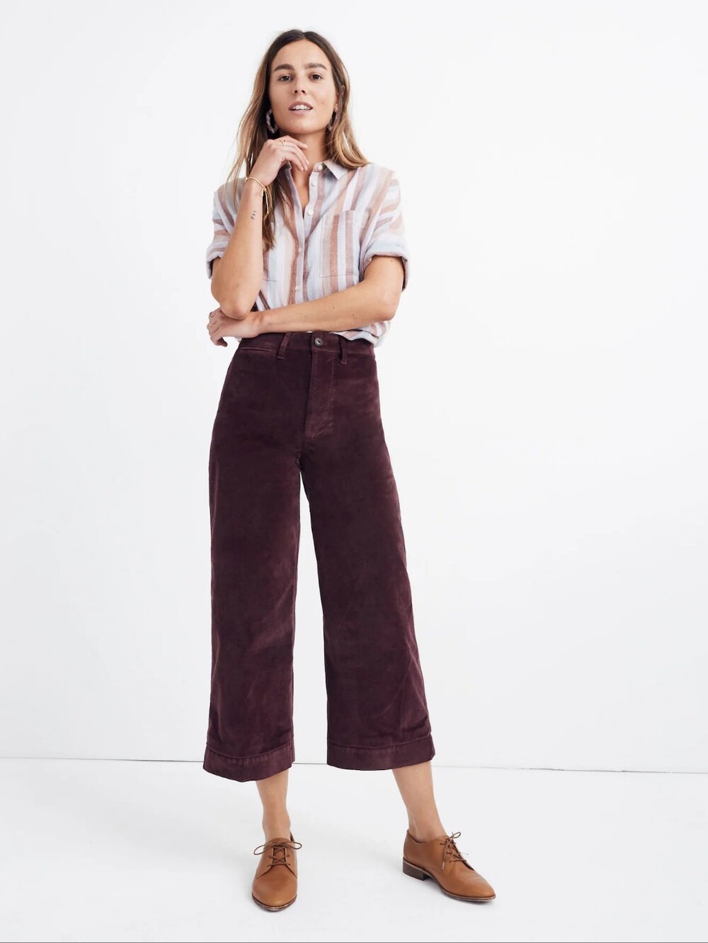 Madewell Emmett Wide-Leg Crop Pants In Velveteen Rich Plum Super Stretch 24